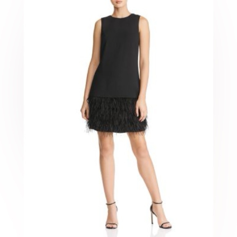 Sam Edelman Black Feather Trimmed Mini Shift Dress Size 6